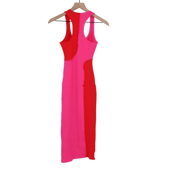 Naked Wardrobe Pink Red Ribbed Colorblock Racerback Midi Dress NW-D2400 Mens S - Picture 6 of 8